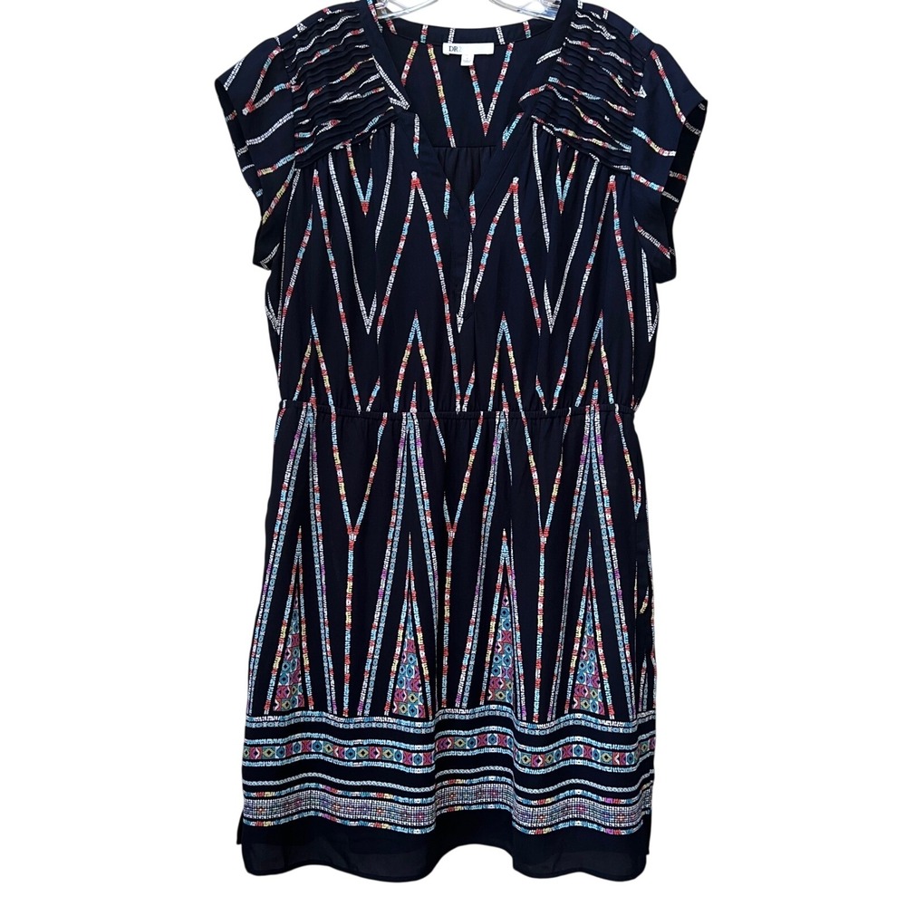 DR2 Black Geometric Chevron Print V-Neck Mini Dress ZDR51011PR1 Womens Large